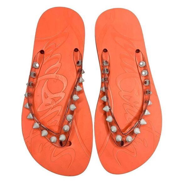 Christian Louboutin Loubi Flip Flop Spikes Donna Flat Thong Sandals EU 37 US 7 - Picture 3 of 9